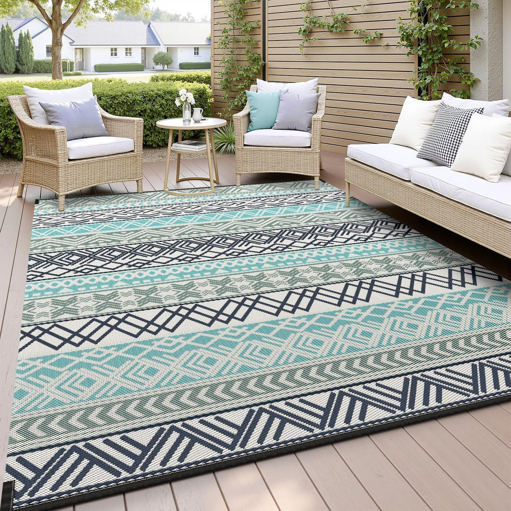 Outdoor Rug Carpet 8x10 Waterproof-Patio Rug Mat Reversible RV Camping Rug Picnic Mat Plastic Straw 