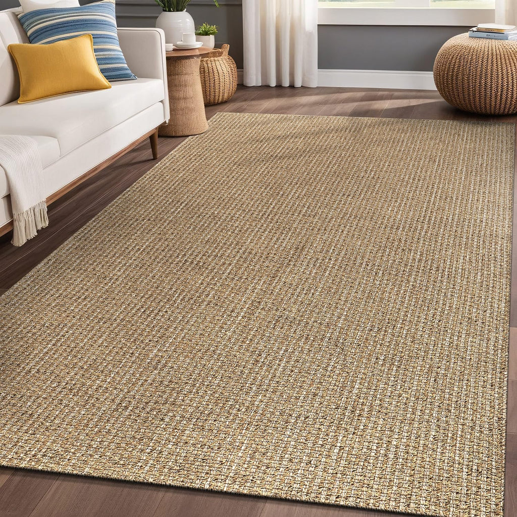 Easy Jute Rugs 8x10 Natural Color Living Room Indoor Outdoor Area Rug Farmhouse and Kitchen Rug High Traffic Easy to