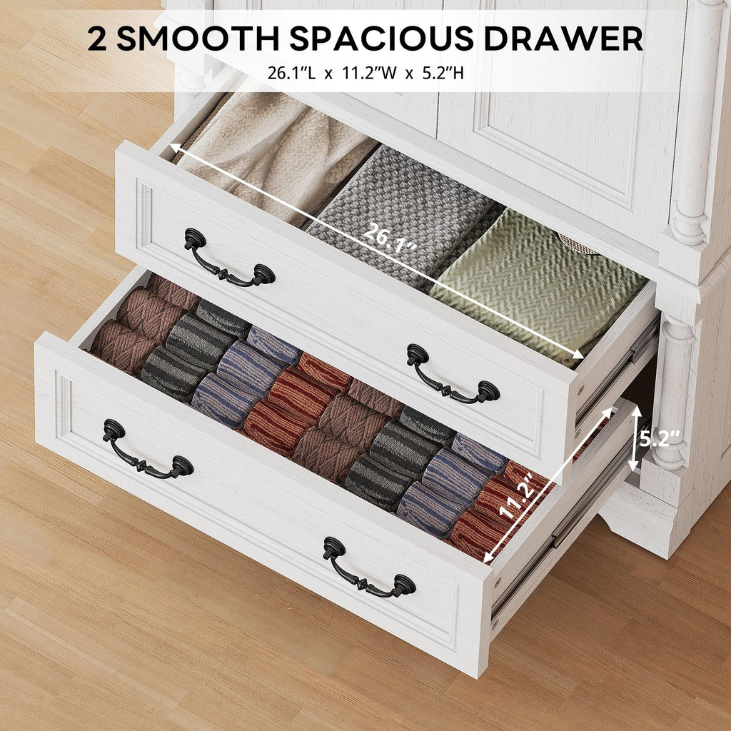 Armoire Wardrobe Closet 70" with 2 Drawers, White