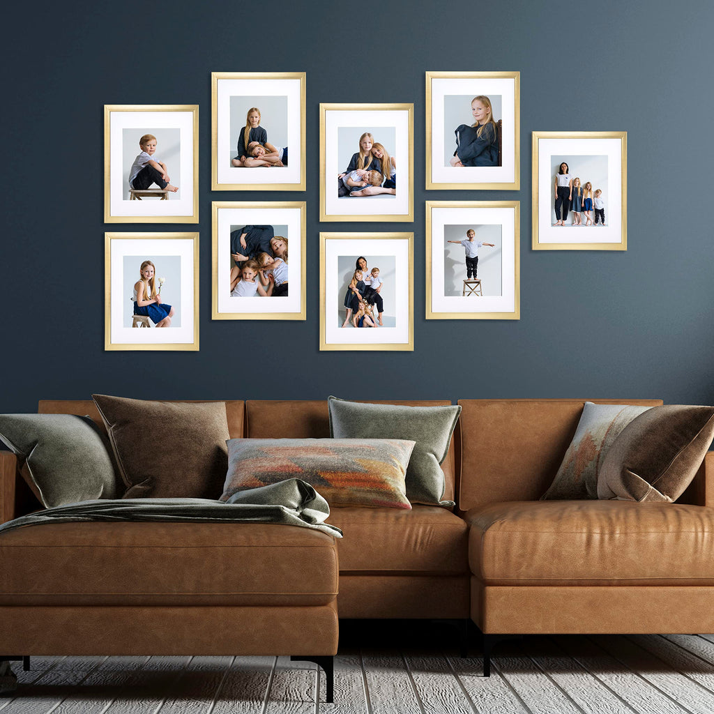 9 Piece Gallery Wall Frame Set, 11x14 Inch, Gold