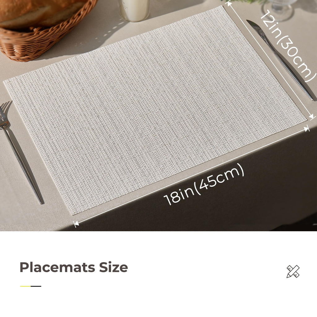 Woven Vinyl Placemats Set of 24,White and Silver