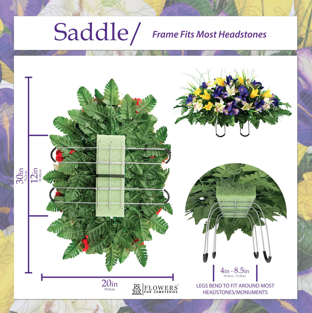 Yellow Tulip & Purple Iris Headstone Saddle