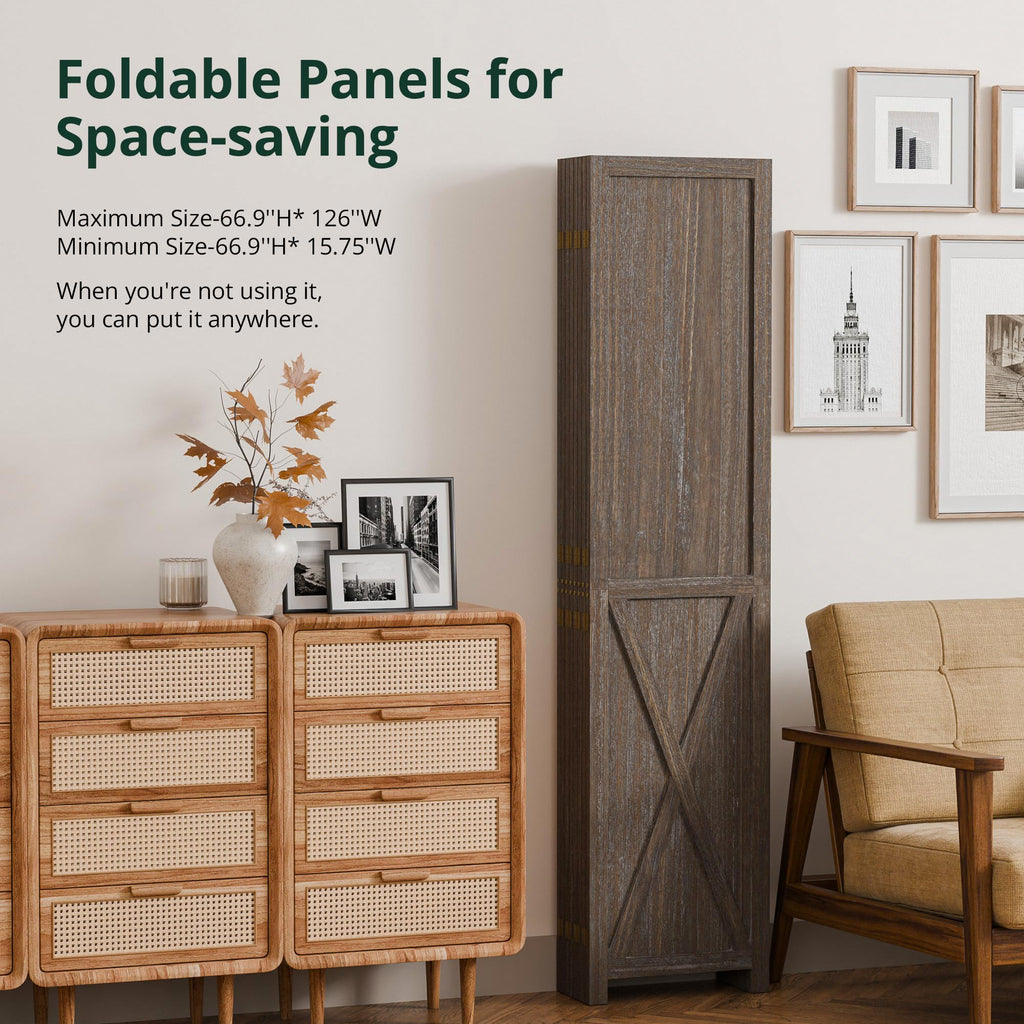 8 Panel Folding Room Divider, Solid Wood Privacy Screen, Freestanding Partition Wall, Temporary Wall
