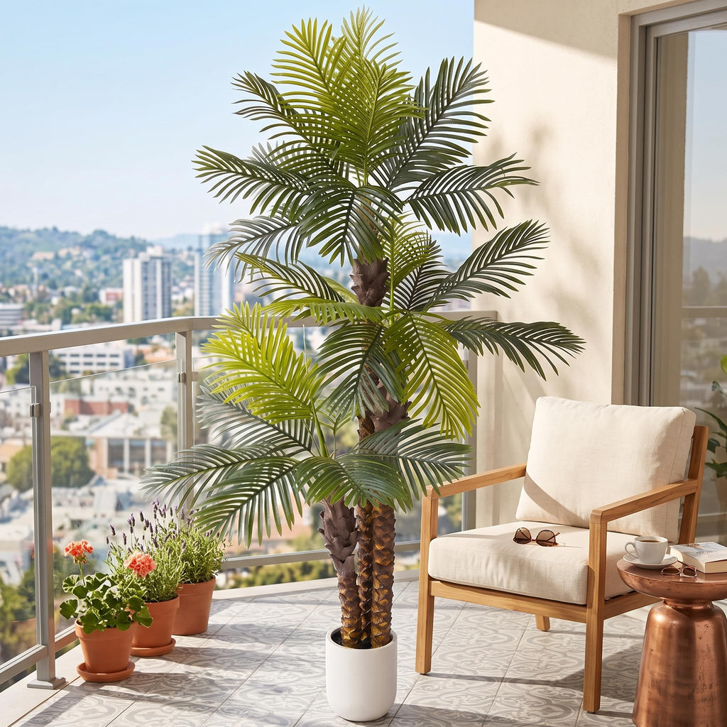 Artificial Palm Tree 8ft Fake Green Plant with White Planter