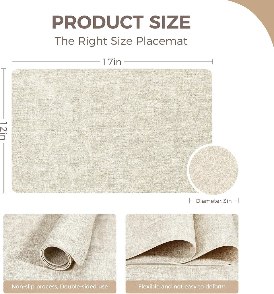 Vinyl Placemats, 17"x12" Wipeable Place Mats with Coasters - Set of 4