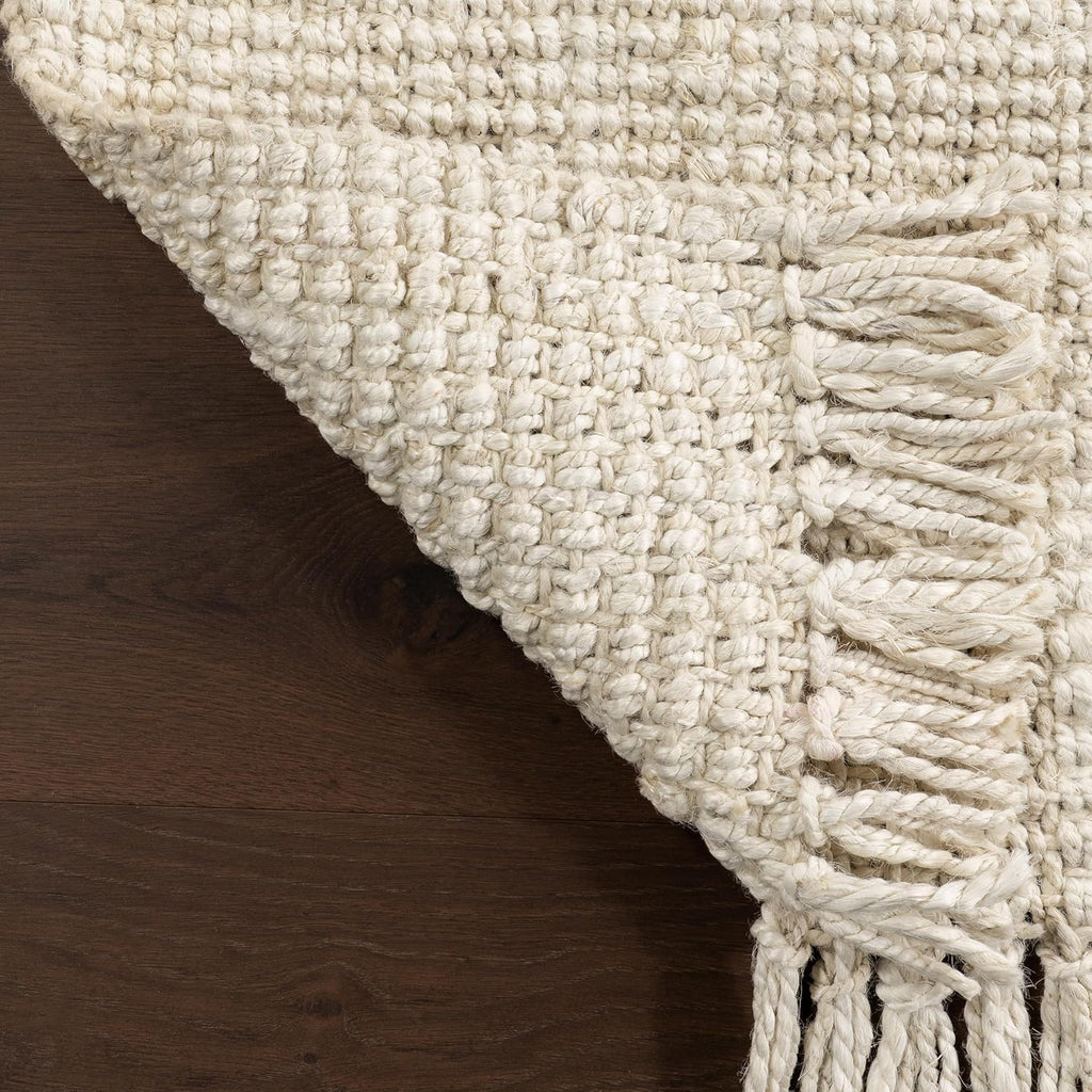 9x12 Daniela Jute Tassel Hand Woven Area Rug, Off White, Solid Chunky Farmhouse Design, Natural Fiber