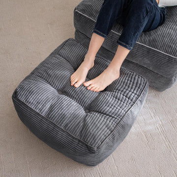 Square Stuffed Pouf Ottoman, Corduroy Poufs with Foam Chunk Filling, Furry and Fluffy Pouf Foot Stool Storage