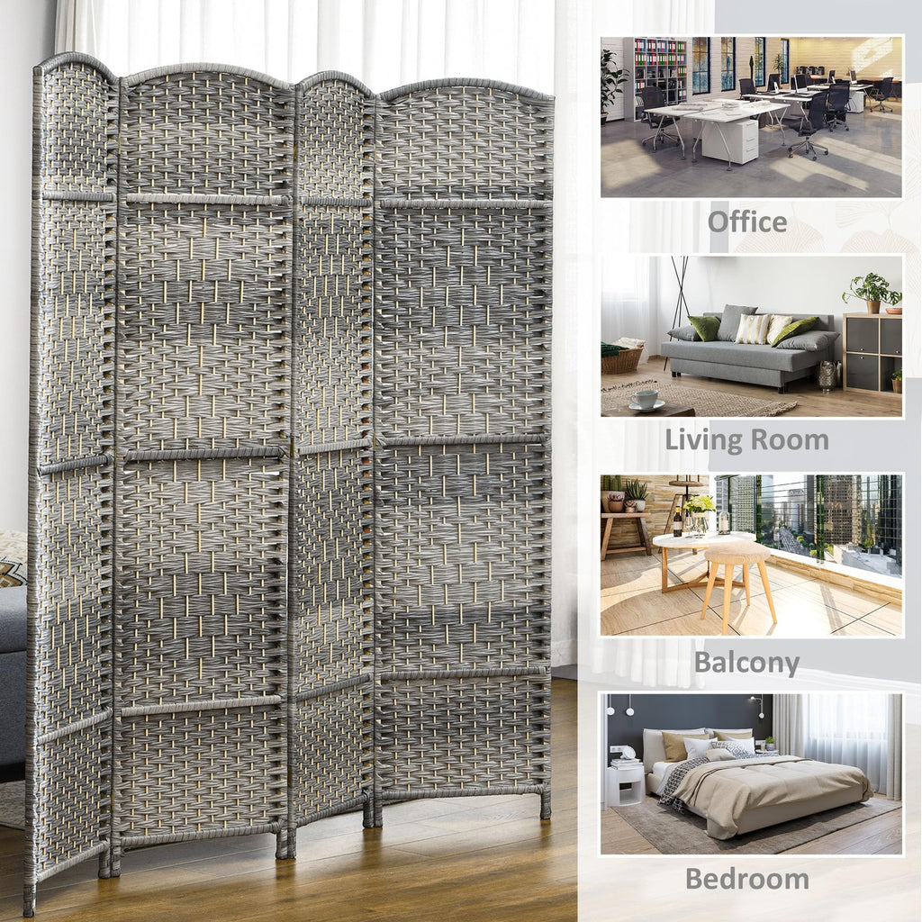 6 Panel Room Divider 6 Ft Privacy Screen Hand-Woven Mixed Gray