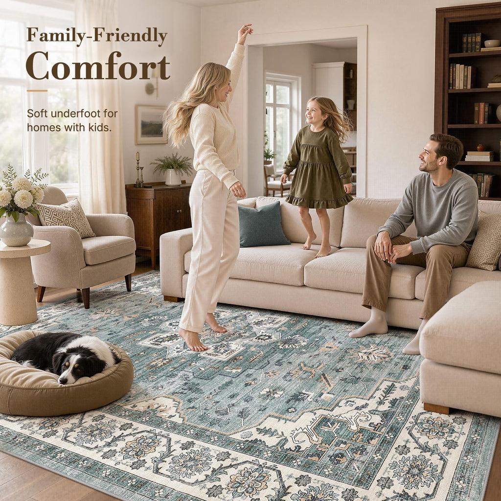 5x8 Area Rug, Washable, Traditional, Denim Blue