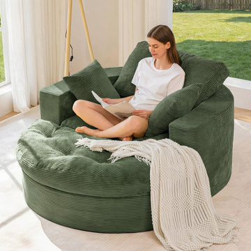 Oversized Round Chaise Lounge Sofa, Boneless Chair with Ottoman