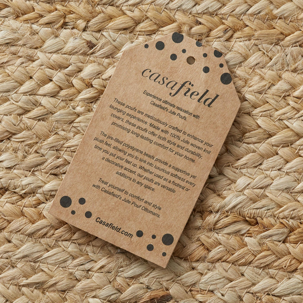 Braided Jute Pouf, Large Square Pouf Ottoman, 22" W x 22" D x 14" H Woven Jute Footrest, Decorative Indoor Boho Home