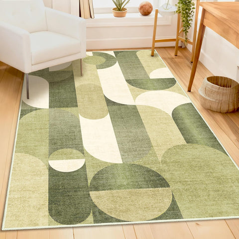 Green Rug 3x5 Washable Area Rugs for Bedroom Living Room Kitchen Entryway Bedside,Modern Geometric Non Slip Small Carpet