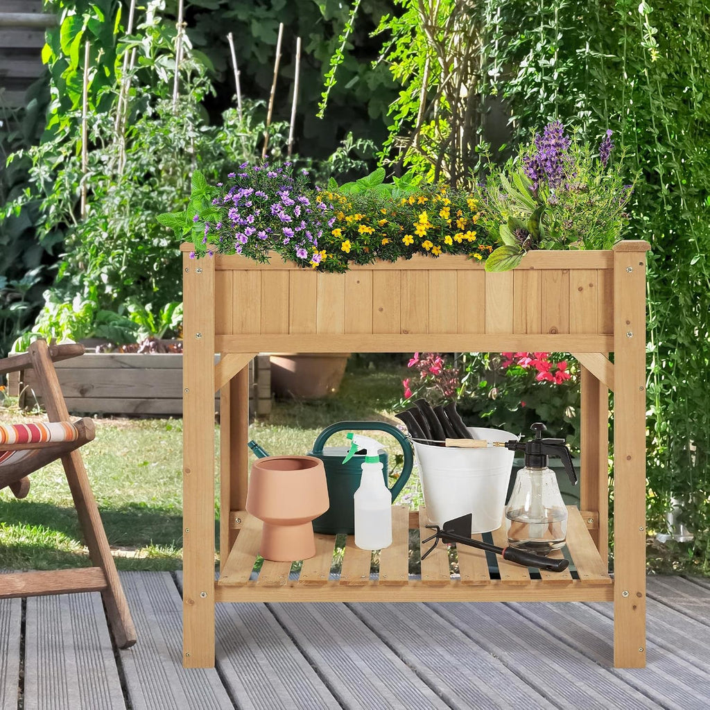 36" Raised Planter Box 8-Pocket with Grow Grid,1Pcs | Waist-high planter saves back, sturdy fir. 8 grids for