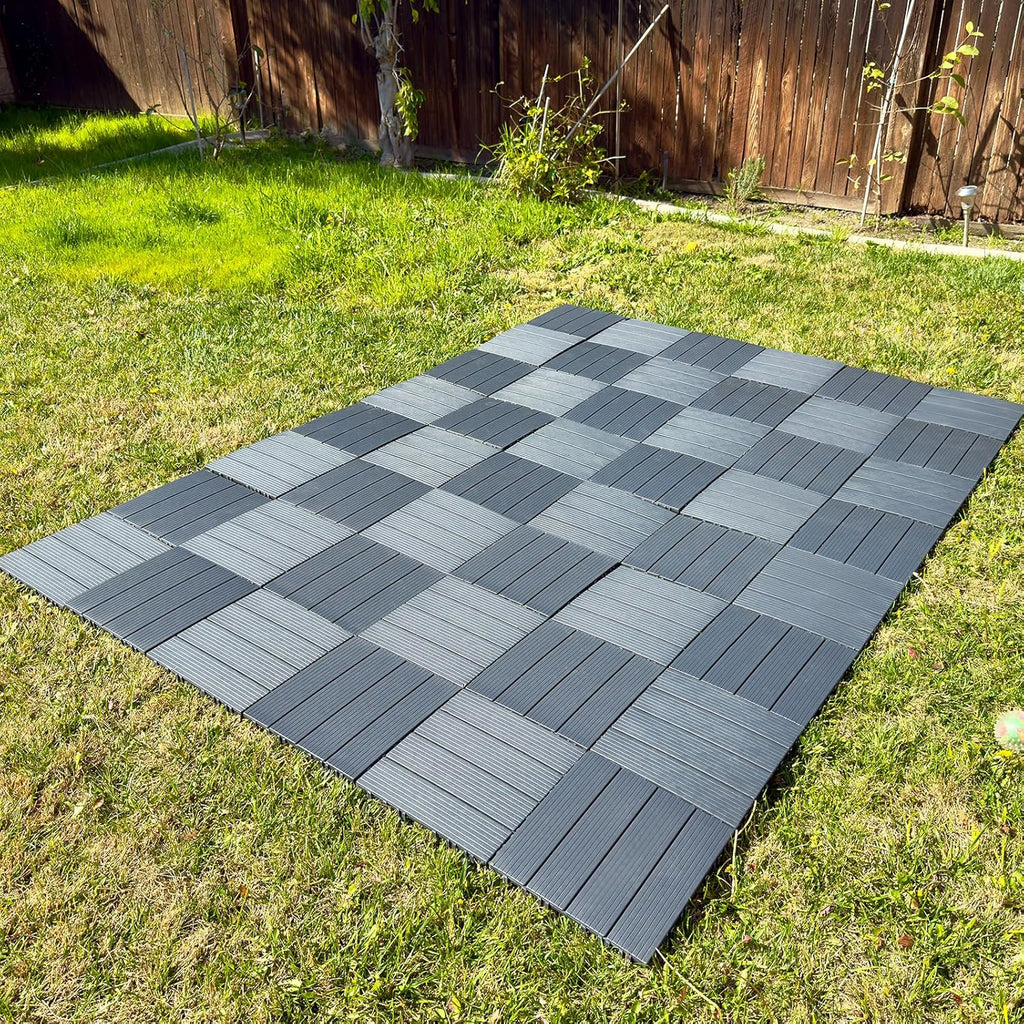 9 Pack Plastic Interlocking Deck Tiles, Patio Deck Tiles Waterproof Outdoor Flooring 12" x 12"All Weather Uses for