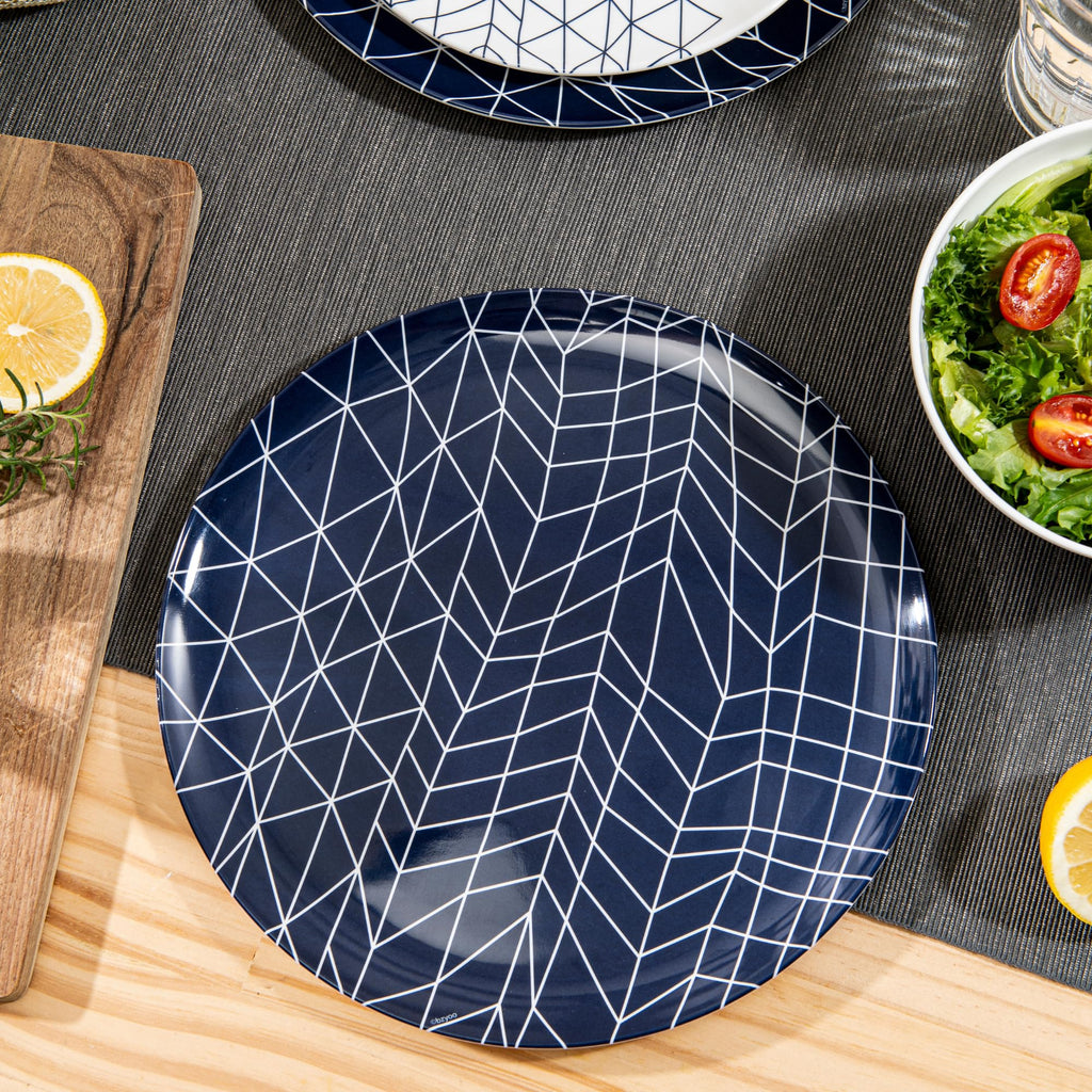 Melamine Dinnerware12 Piece Outdoor Indoor Set, Spidy Blue BPA Free