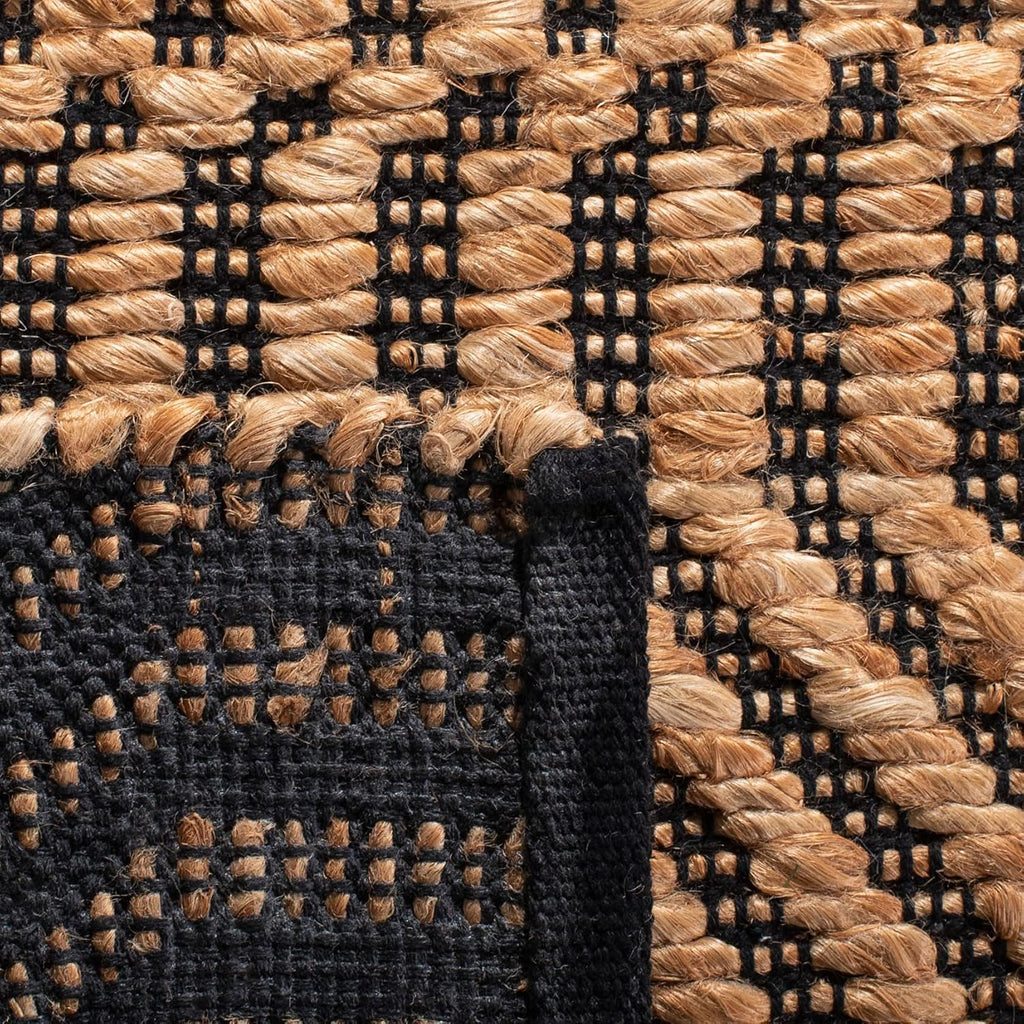 Kilim Collection Area Rug, Natural & Black, Handmade Boho Jute, Ideal for High Traffic Areas (KLM456A)