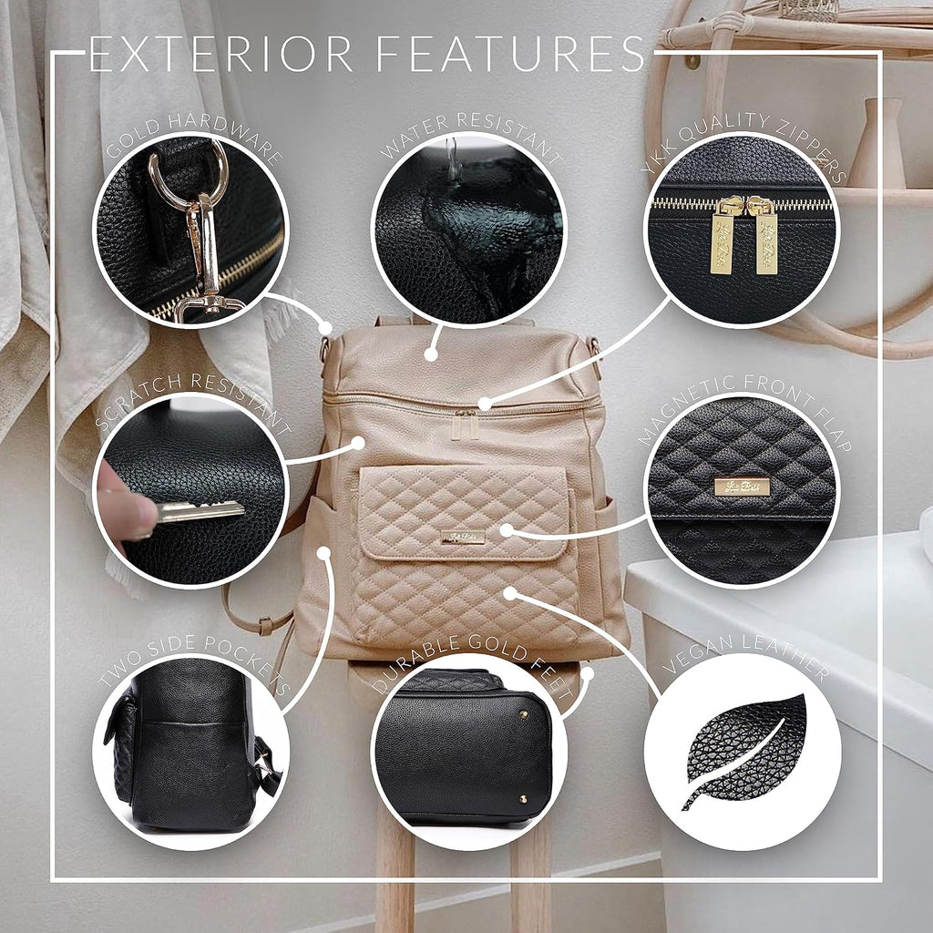 Monaco Large Diaper Bag Backpack by Luli Bebe - Designer Modern Vegan Leather Stylish Baby Backpack Diaper Bag