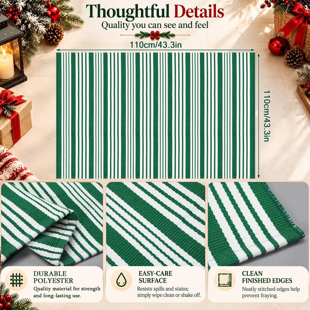 Green and White Striped Rug 2.3' x 3.6' Modern Farmhouse Area Rug Front Porch Door Mat Welcome Layered Doormat for