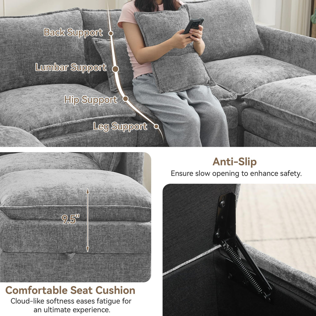 80" Cloud Modular 3 Seater Sofa with Storage, Modern Upholstered Storage Sofa Couch Deep Seat, Sectional Sofa