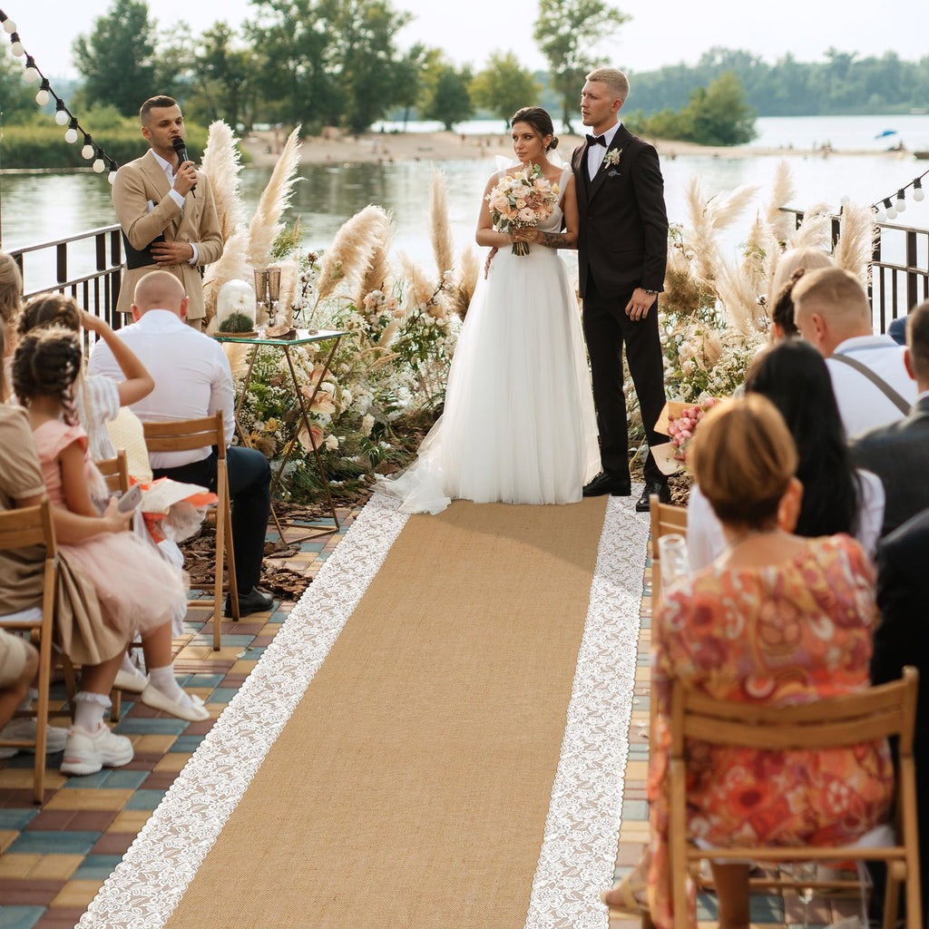 20Ftx36 in Natural Burlap Wedding Aisle Runner, Jute Weddings Runway Carpet
