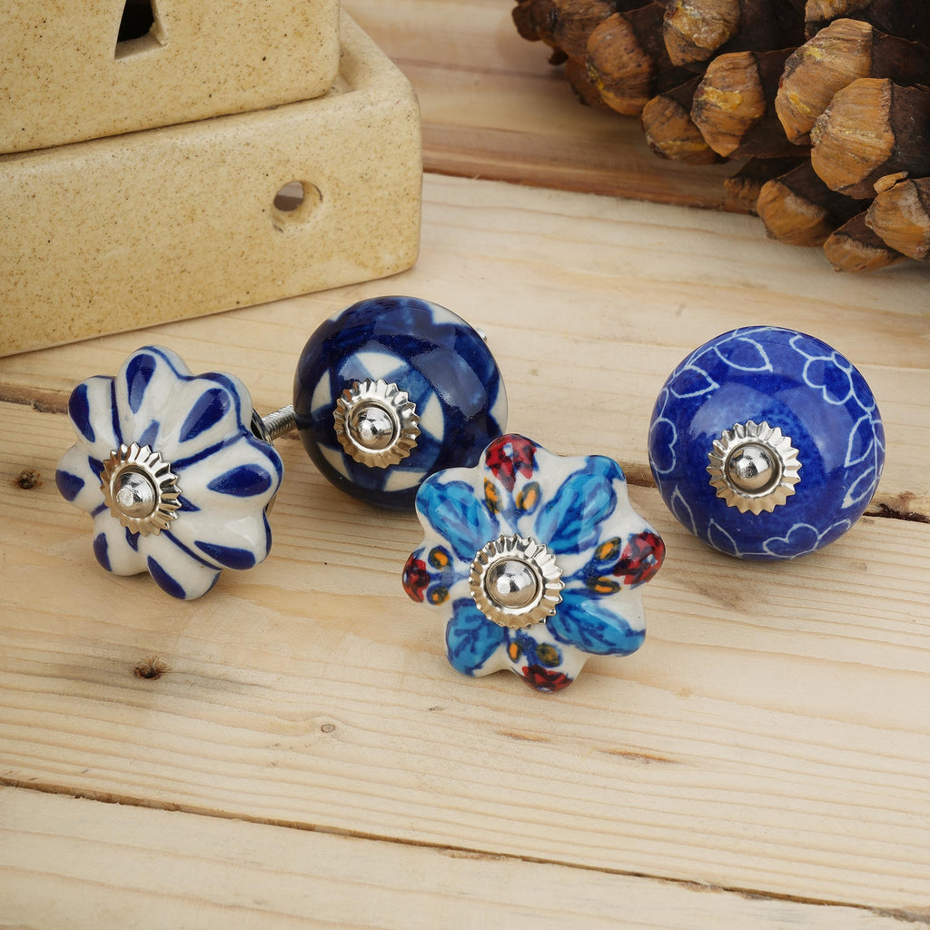 Set of 25 Ceramic Knobs Colorful Blue Cabinets Cupboards