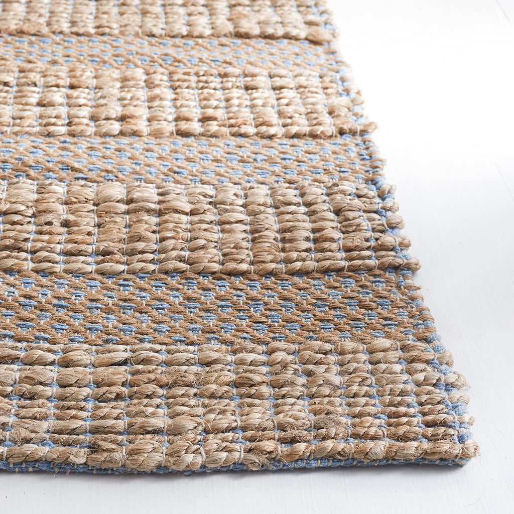 Area Rug - Natural Fiber Collection - Large - Light Blue & Natural, Handmade Jute & Cotton, Boho Farmhouse