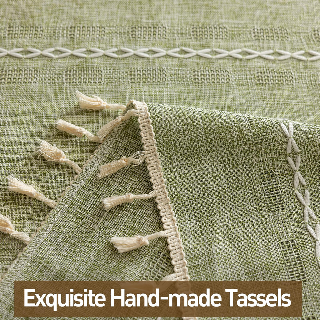 Boho Sheer Sage Green Curtains 84 inches Long 2 Panels Bedroom, Farmhouse, Bohemian Tassels Country Light Filtering