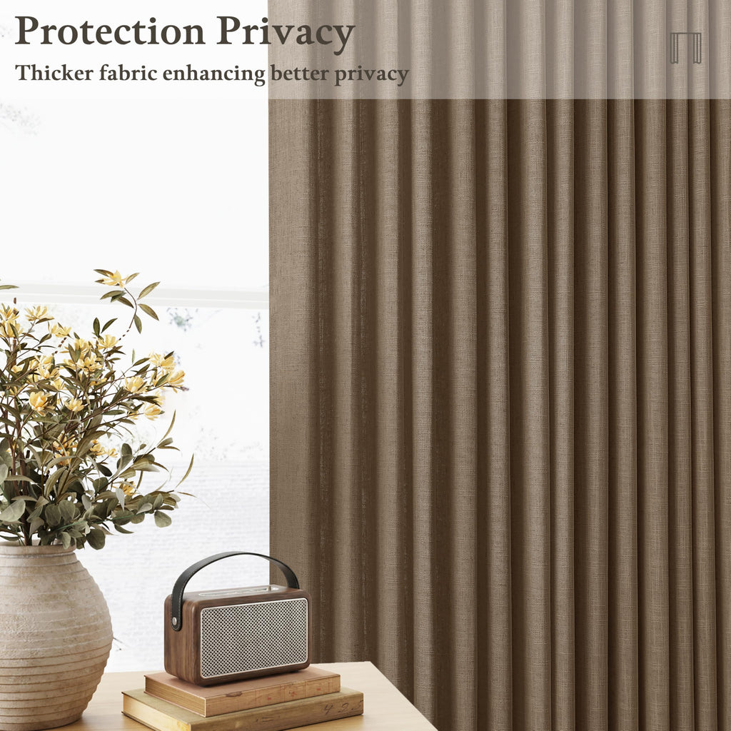 Pleated Linen 120 Inches Light Filtering Dark Brown Ceiling Curtains 50W