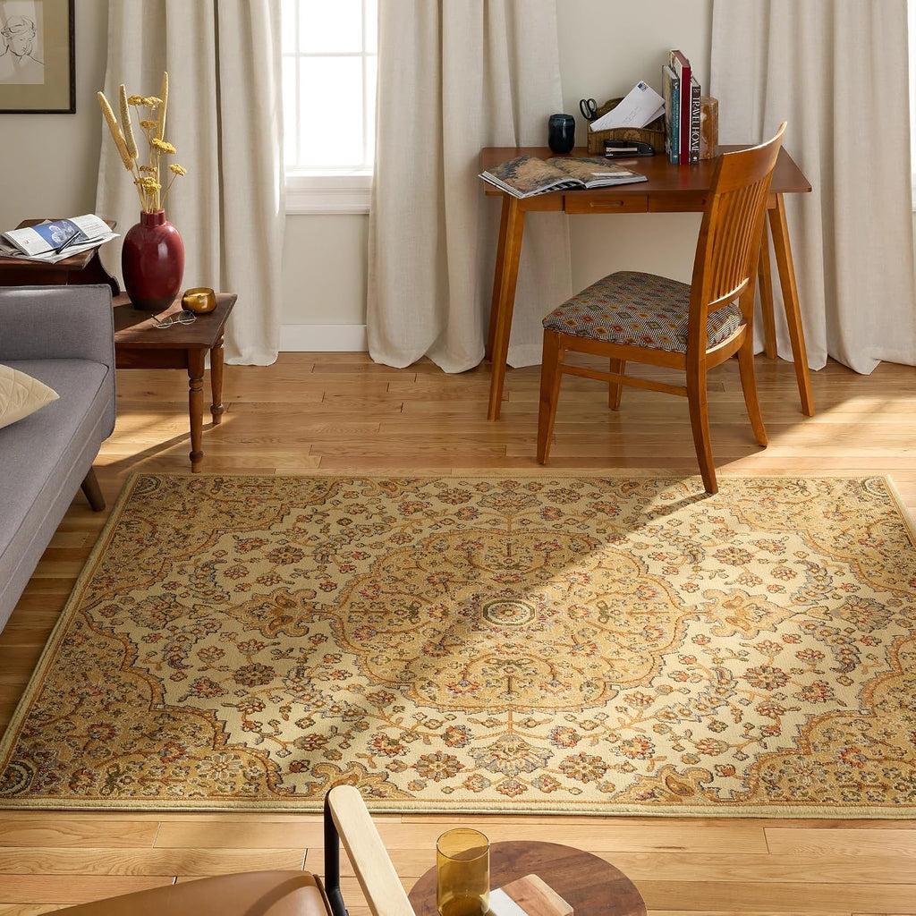 Dynamix Royalty Medallion Traditional Area Rug, Beige/Ivory, 5'2"x7'2"
