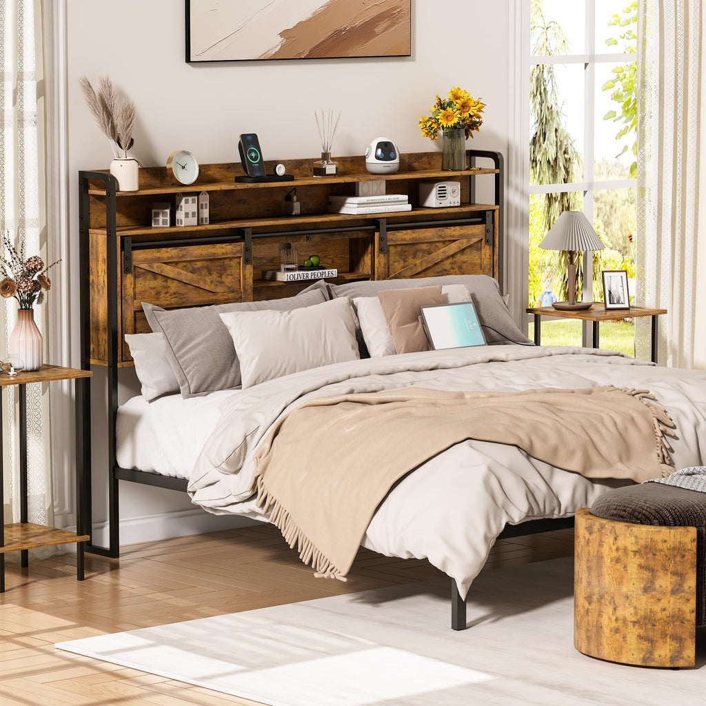 Headboard with Storage, 3 Tier Size Headboard only with Outlets, USB Ports and LED Light Strip, Headboards
