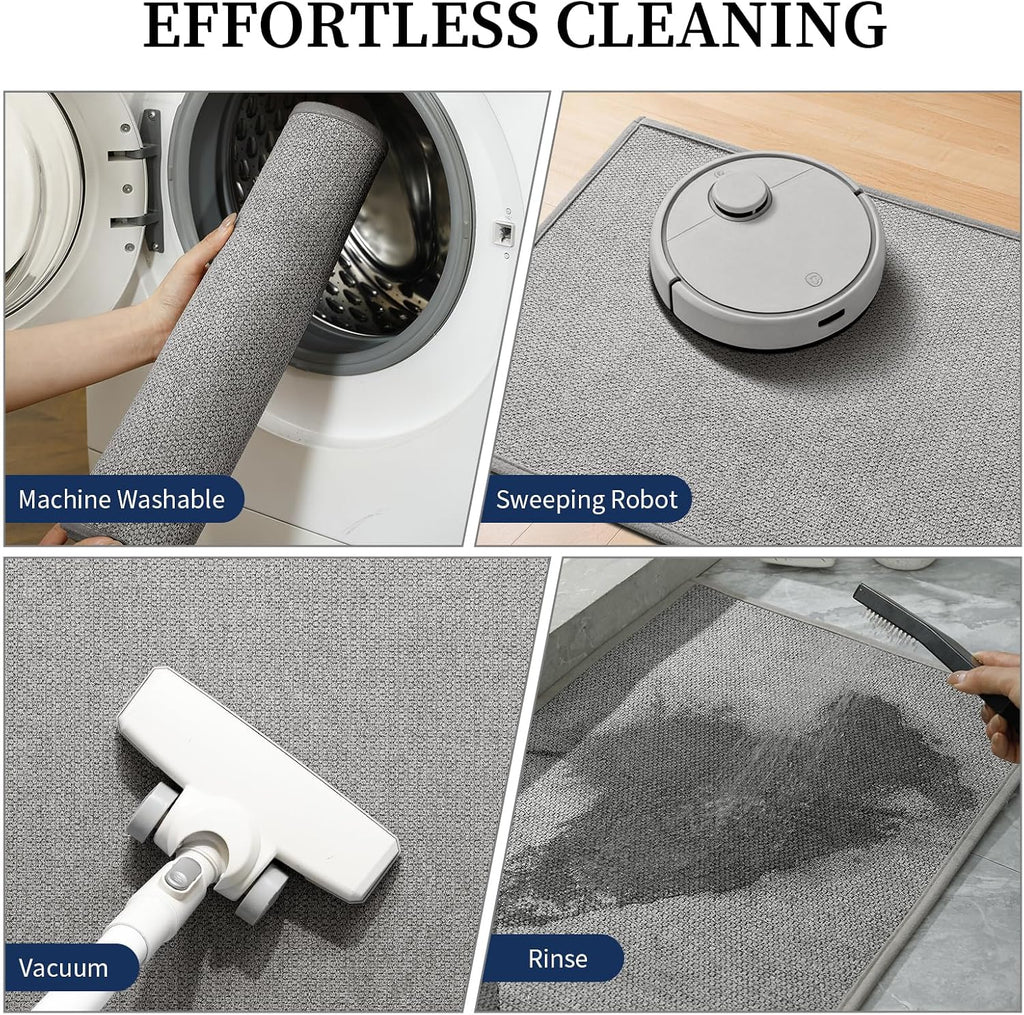 Gray Bathroom Rugs Sets 3 Piece, Quick Dry Thin Bath Mat with Toilet Rug, Non Slip Absorbent Machine Washable, Bath