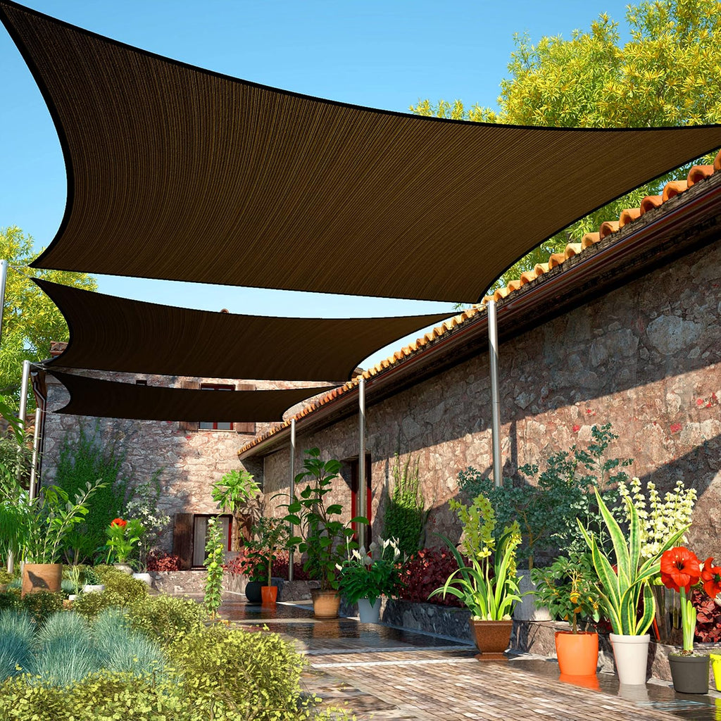 14' x 18' Brown Sun Shade Sail UPF50 Rectangle Canopy Fabric Cloth Screen SMTAPR0810, Water and Air Permeable & UV
