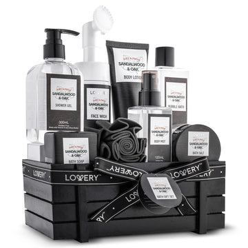Birthday Gifts Spa Kit for Men - Sandalwood and Oak Scented Bath Gift Set and Shower Gift Basket With Face Wash &