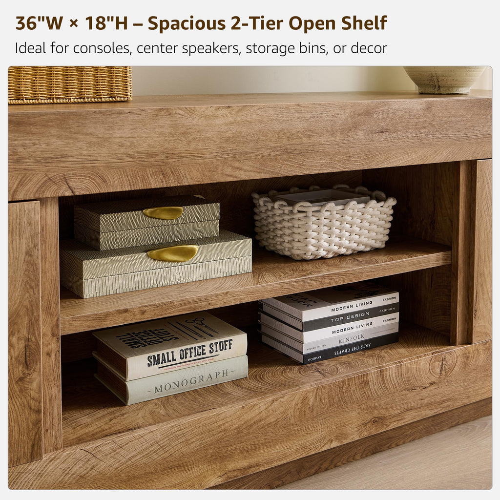 Modern 70" TV Stand for 80" TV, Thick Block Media Console, Light Oak