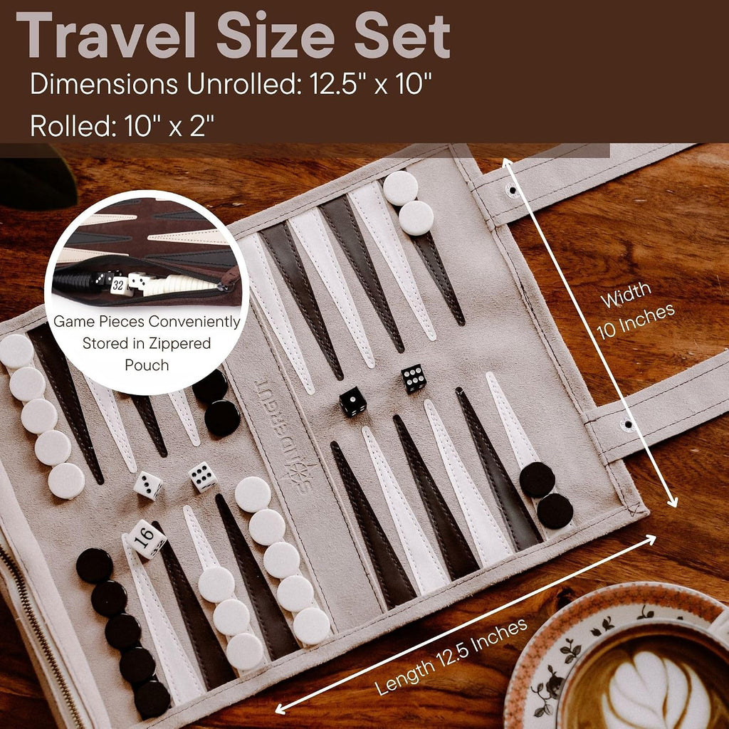 Roll-up Suede Backgammon Game Cream