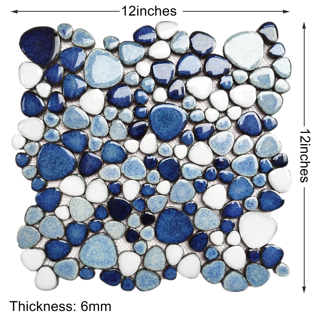 Blue Shower Floor Pebbles Tile Bathroom Mosaic Backsplash Wall Tiles (5 Sheets)