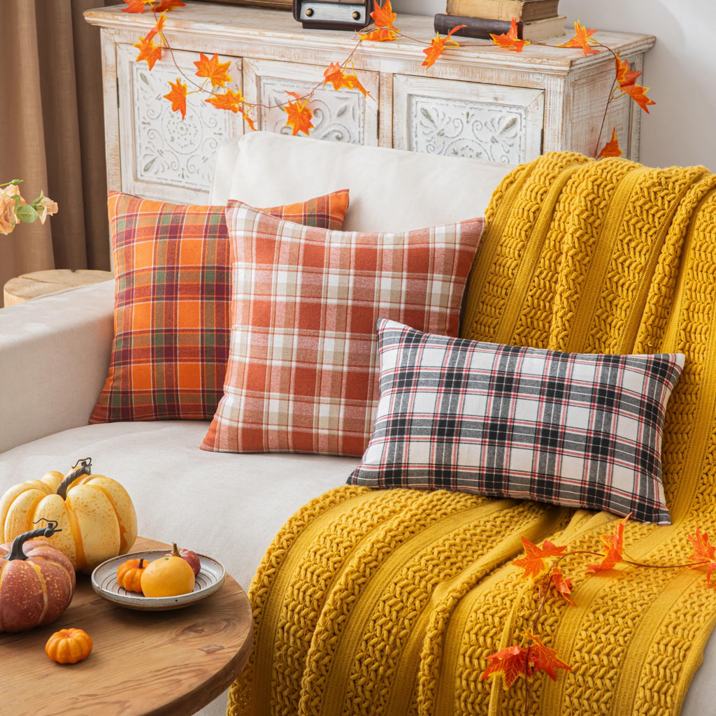 Christmas Plaid Throw Pillow Covers Black 20 x 20 mas Decor