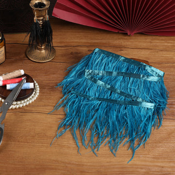 5-7inch Turquoise Ostrich Feather Trim for DIY Sewing,2Yards