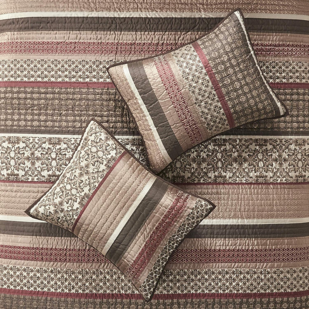 Quilt Set Luxurious Jacquard Stripes Design - All Season, Coverlet Bedspread Lightweight Bedding Layer, Shams