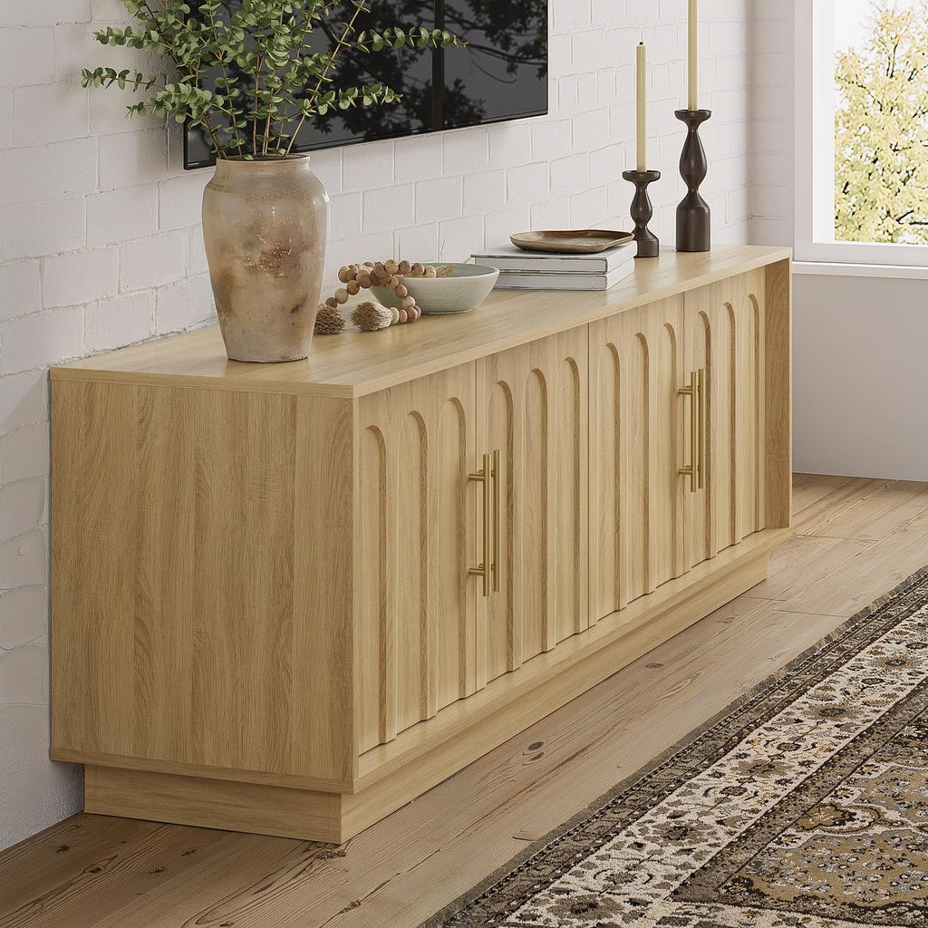 67" Mid Century Modern TV Stand for 75 Inch TV Living Room, Oak