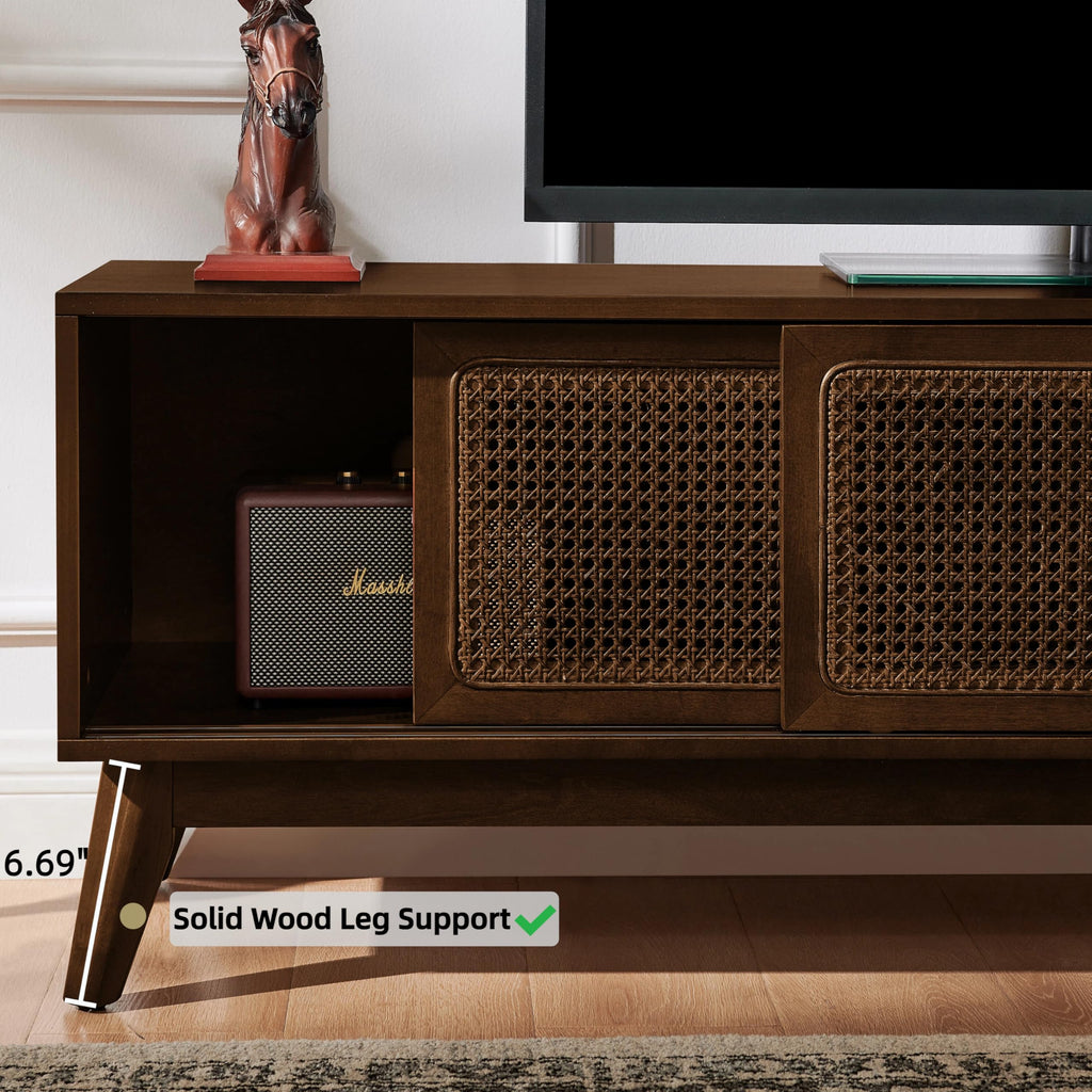59" Rattan Mid Century TV Stand, Entertainment Center, Media Console