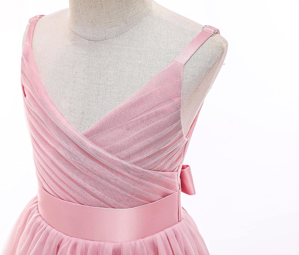 Flower Girls Spaghetti Strap Tulle Dress Long A Line Wedding Pageant Dresses Princess Birthday Party Ball Gown