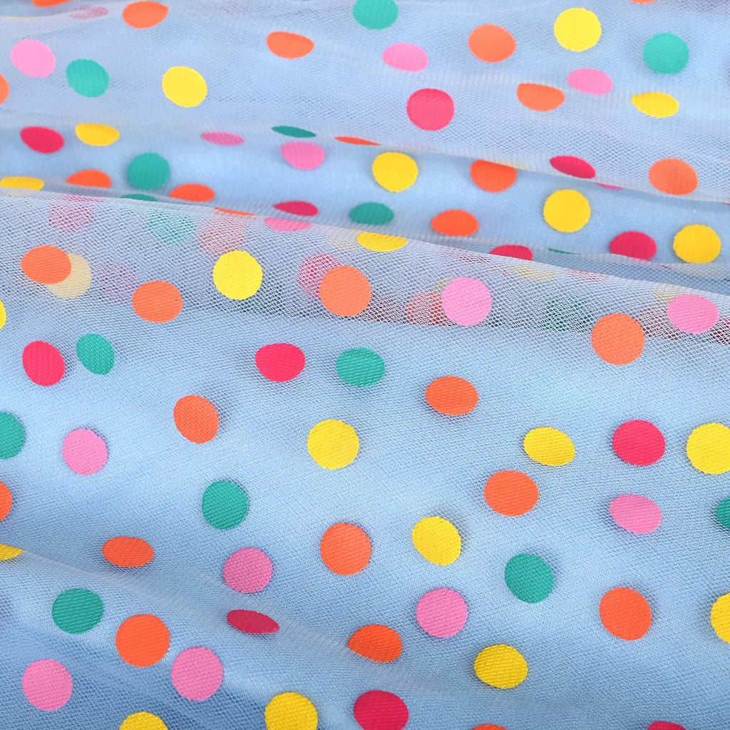 Sleeveless Belted Rainbow Polka Dots Party Tulle Cami Dress