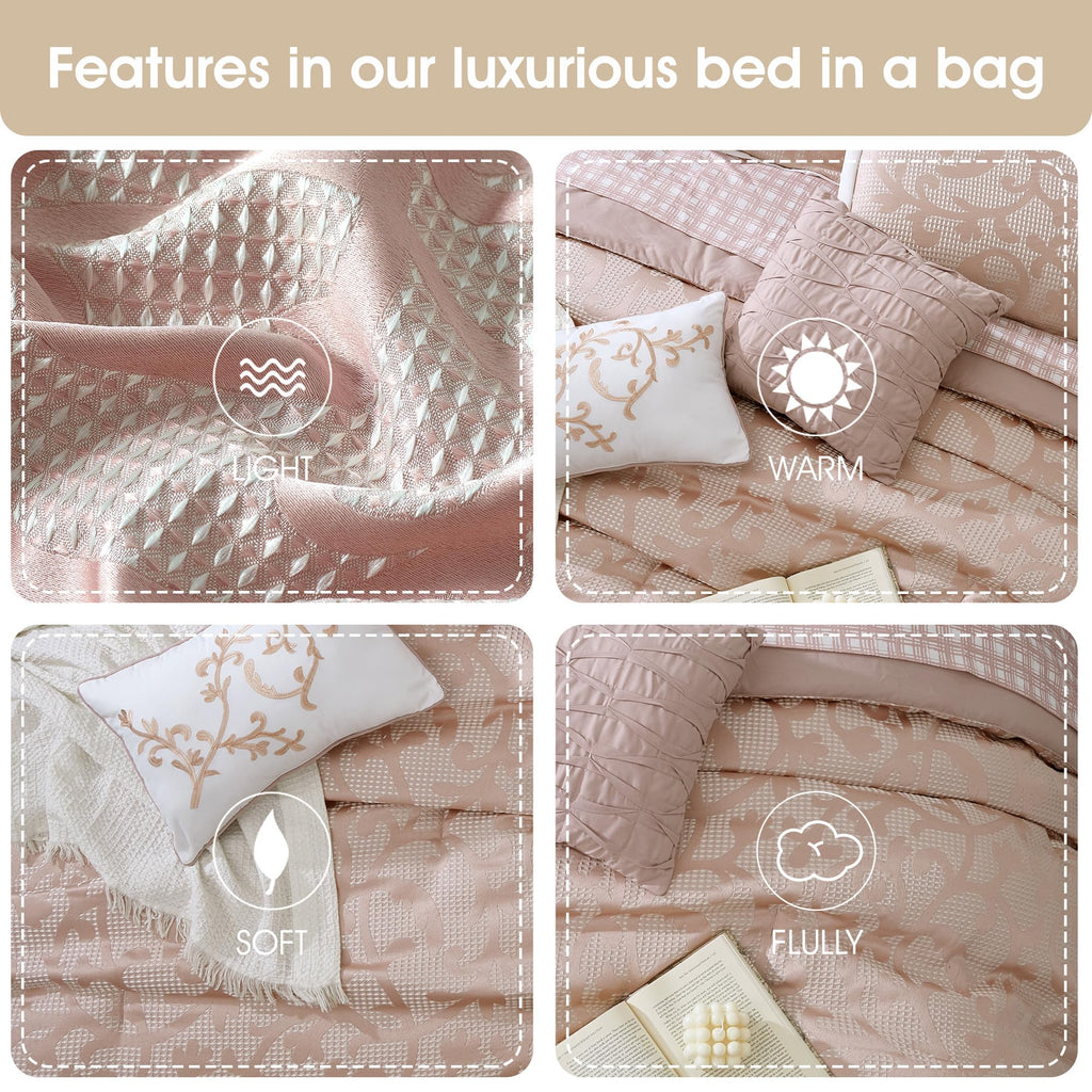 Blush Paisley Comforter Set Queen Size, 14 Piece, Jacquard Bedding Sets & Collections, 1 Flat Sheet, 1 Fitted Sheet