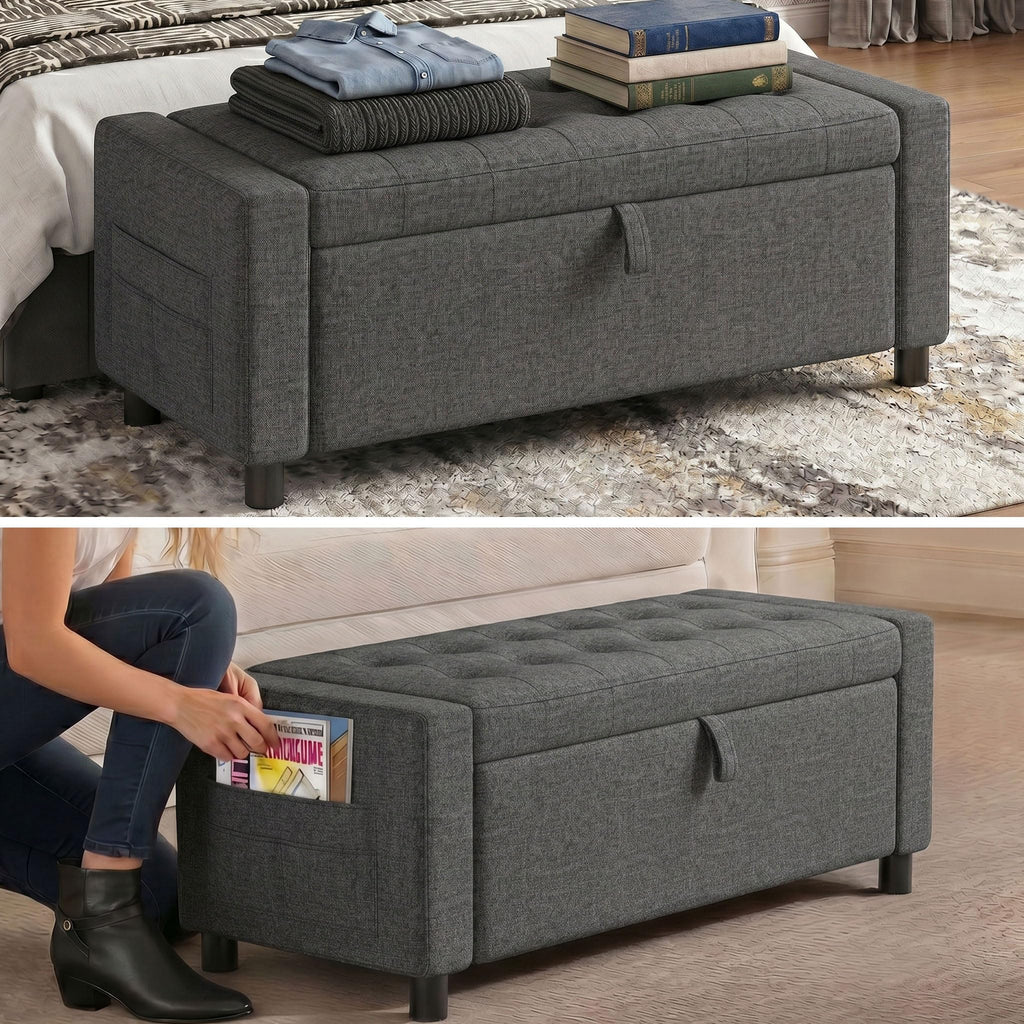 Rectangle Ottoman with Storage Bench End of Bed, Grey