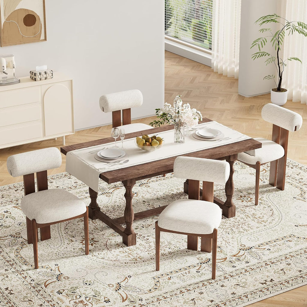 Modern Wooden Dining Chairs Set of 2, Upholstered Fabric Kitchen Chairs with Sculptural Backrest, Mid-Century