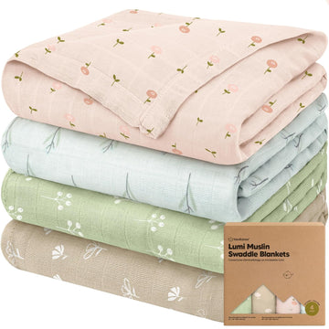 4pk Muslin Swaddle Blankets for Boys, Girls, Newborn Swaddles (Wild Bloom)
