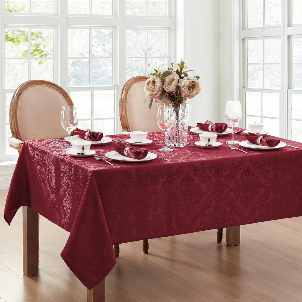 Caiden Elegance Damask Tablecloth, Cranberry - 60" W x 84" L