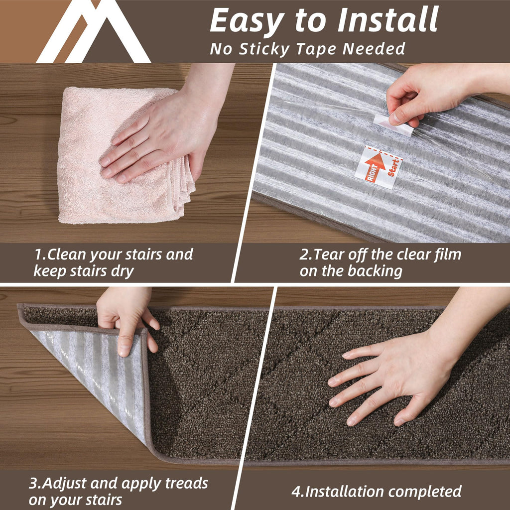 Edging Non-Slip Carpet Mat 28inX9in, 15pc, Brown