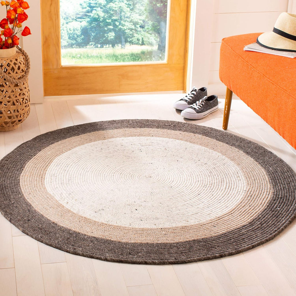 Braided Wool Oval Rug, Farmhouse Charcoal & Ivory BRD903H